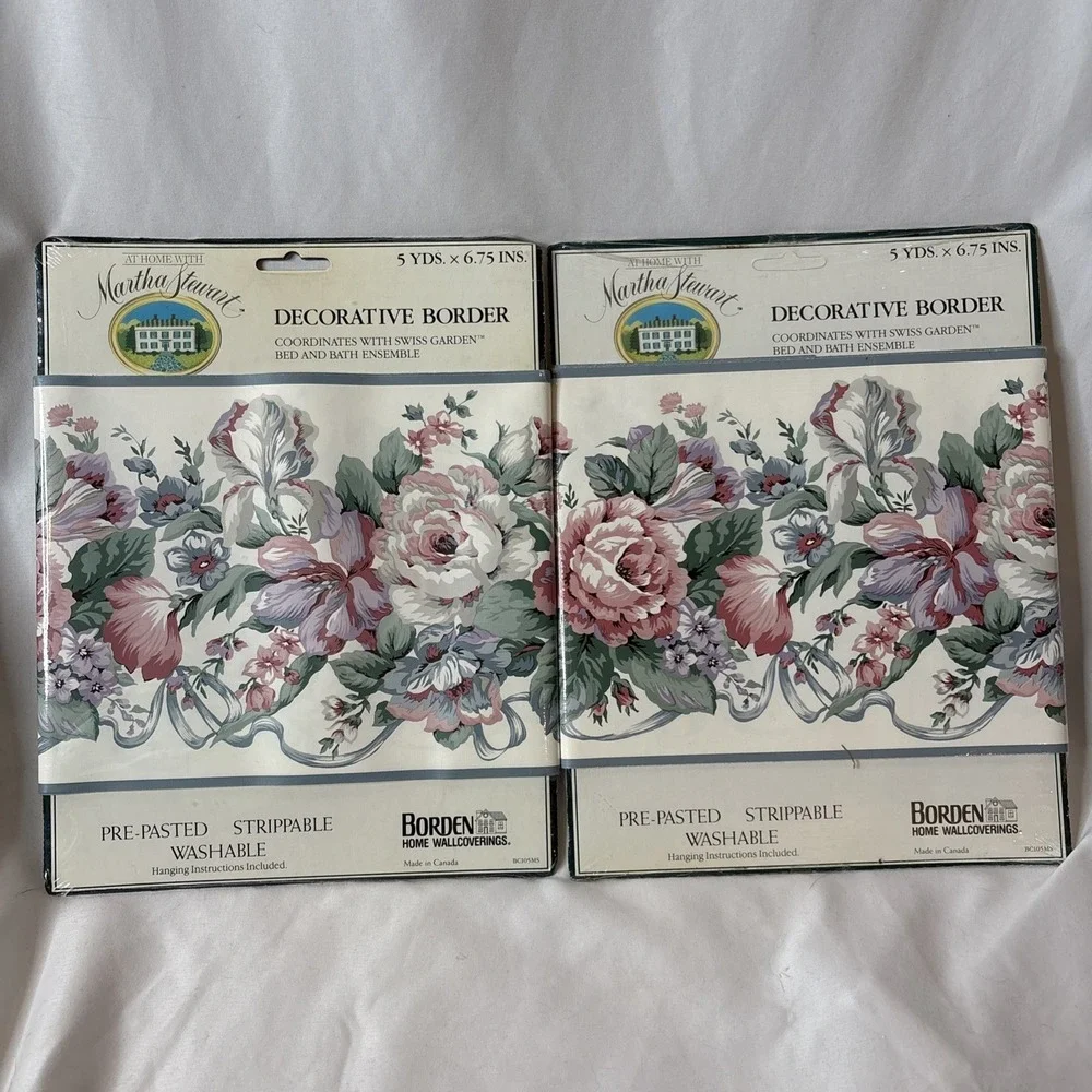 2 At Home Martha Stewart Decorative Cottage Floral Wall Border Swiss‎ Garden